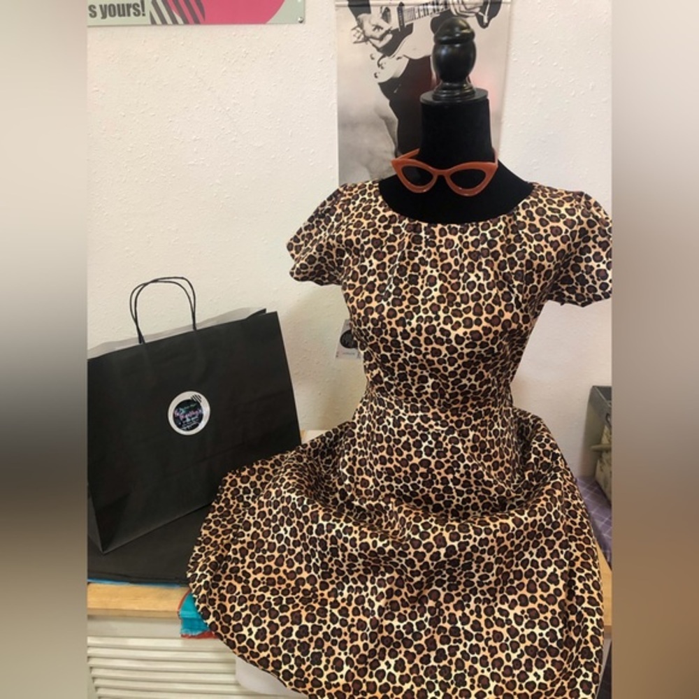 Lady Vintage London Day Dress Leopard Tan New - Picture 3 of 7